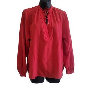 HM Women's Red Cotton Bohemian LongSleeve Blouse Size 2